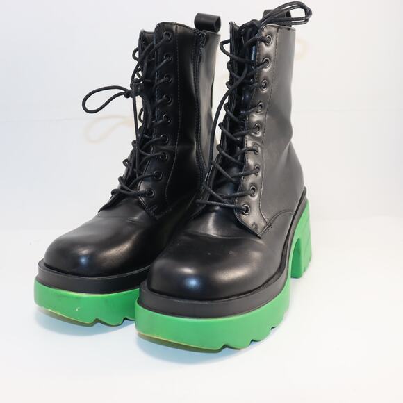 Giovana Black Platform Combat Boots with Neon Green Soles – Size 39 - Picture 2 of 6